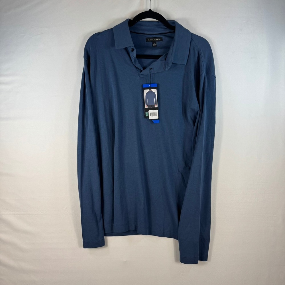Banana Republic Mens Long Sleeve Polo Shirt Blue Cotton Large NWT 1719879